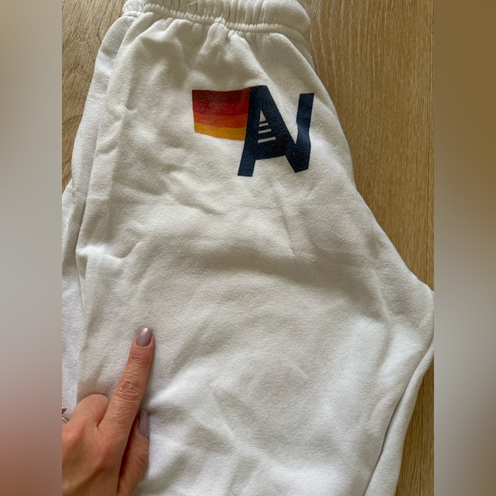 Aviator Nation White Track Joggers with Sunset Stripe & Navy 'A' Logo - Picture 8 of 8
